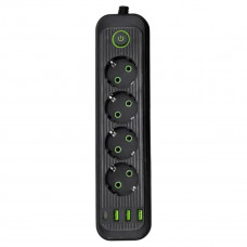 Мережевий фільтр-подовжувач 4 розетки 3xUSB-A 1xUSB-C 3м чорний HP-5-38M Мережевий фільтр-подовжувач 4 розетки 3xUSB-A 1xUSB-C 3м чорний HP-5-38M
