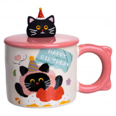 Чашка порцелянова з кришкою Kitten's Birthday 400 (мл) подарункова кружка прикольна чашка для дітей на подарунок Рожевий FM-24C Чашка порцелянова з кришкою Kitten's Birthday 400 (мл) подарункова кружка прикольна чашка для дітей на подарунок Рожевий FM-24C