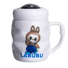 Чашка порцелянова з кришкою Labubu 400 (мл) Білий з синім FM-54A Чашка порцелянова з кришкою Labubu 400 (мл) Білий з синім FM-54A