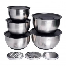 Набір мисок з нержавіючої сталі 5 штук з кришками і терками 24/22/16/18/20.5 см LG-01/5PCS Набір мисок з нержавіючої сталі 5 штук з кришками і терками 24/22/16/18/20.5 см LG-01/5PCS