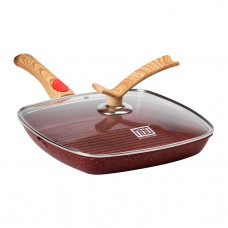 Алюмінієва сковорода-гриль 28 см зі скляною кришкою Square Red MGC HP-4-462R Алюмінієва сковорода-гриль 28 см зі скляною кришкою Square Red MGC HP-4-462R