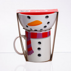 Набір порцелянова чашка з піалою Snowman 350 (мл) чашка на подарунок новорічна для чаю та кави CR-1-49 Набір порцелянова чашка з піалою Snowman 350 (мл) чашка на подарунок новорічна для чаю та кави CR-1-49