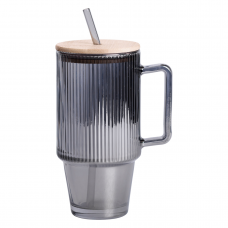 Кружка скляна з кришкою та трубочкою 750 (мл) Сірий HP-19-50 Кружка скляна з кришкою та трубочкою 750 (мл) Сірий HP-19-50
