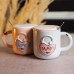 Набір парних порцелянових чашок із серцем 2 (шт) по 400 (мл) чашки на подарунок із кришкою та ложкою Рожевий з блакитним FM-32