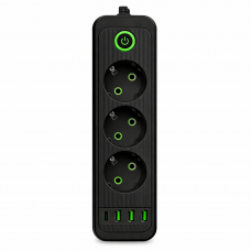 Мережевий фільтр-подовжувач 3 розетки 3хUSB-A 1xUSB-C 5м чорний HP-5-36 Мережевий фільтр-подовжувач 3 розетки 3хUSB-A 1xUSB-C 5м чорний HP-5-36