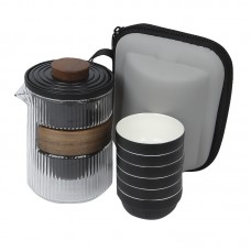 Дорожный чайный набор заварник + 6 пиал с чехлом 350 ml стеклянный Black