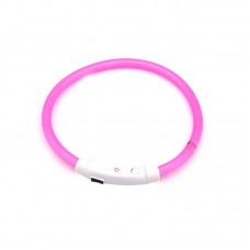 Светодиодный LED ошейник L-18 USB светящийся водоотталкивающий для собак и котов  Pink S