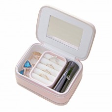 Шкатулка Casegrace SP-01167 для украшений и ювелирных изделий портативная с зеркалом и двойной молнией 11,5*8,5*5 см Pink