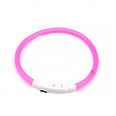 Светодиодный LED ошейник L-18 USB светящийся водоотталкивающий для собак и котов  Pink M