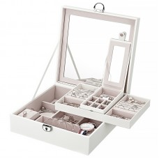 Шкатулка Casegrace SP-01130 для украшений и ювелирных изделий с зеркалом на замке с ключом White