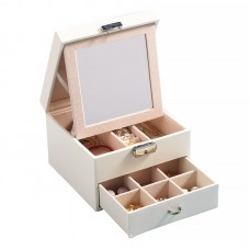 Шкатулка Casegrace SP-01143 для украшений и ювелирных изделий двухуровневая с зеркалом на замке с ключом 16*16*11 см White