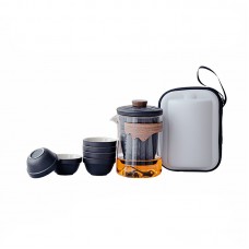 Дорожный чайный набор CX-3365 заварник + 6 пиал с чехлом 310 ml стеклянный Black