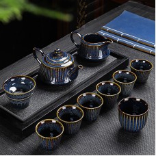 Набор для чайной церемонии CJTZ-447 сервиз для приготовления чая гайвань пиалы с чайником на 6 персон подарочная коробка Blue