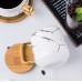 Чайная чашка A2024 з бамбуковою кришкою та ложкою золотой мрамор White Чайная чашка A2024 з бамбуковою кришкою та ложкою золотой мрамор White