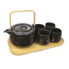 Чайный сервиз Мраморная роскошь чайник 4 чашки с деревянной подставкой набор для чаепития Black