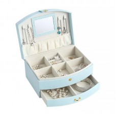 Шкатулка Casegrace SP-01245 для украшений и ювелирных изделий двохуровневая с зеркалом и ручкой 20*15*10 см Blue