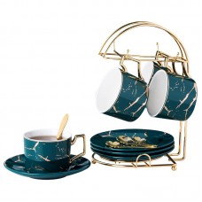 Чайный подарочный сервиз Мраморная роскошь 4 чашки 4 блюдца 4 ложки с подставкой набор для чаепития  Green