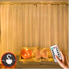 Светодиодная гирлянда штора YLX-0278 теплый свет USB с пультом управления декоративные украшение  3*3 м 300 LED