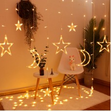 Новогодняя светодиодная гирлянда штора 3*1 метр Месяц и звезда Теплый свет
