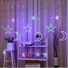 Новогодняя светодиодная гирлянда штора 3*1 метр Месяц и звезда Цветной свет