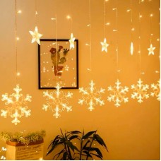 Новогодняя светодиодная гирлянда штора 3*1 метр Снежинка и звезда Теплый свет