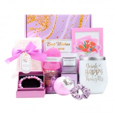Подарочный набор Spa Gift Basket Set 01 8 предметов термостакан мыло бомбочка соль для ванны ароматическая свеча открытка резинка браслет Violet