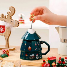 Рождественская чашка "Merry Christmass" Елка кружка в форме новогодней елки в подарочной упаковке Green