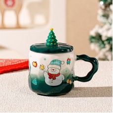 Новогодняя чашка JJX010 Новогодняя феерия кружка с ложечкой крышечкой рождественская в подарочной упаковке Green