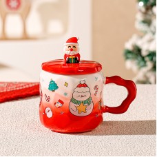 Новогодняя чашка JJX010 Новогодняя феерия кружка с ложечкой крышечкой рождественская в подарочной упаковке Red