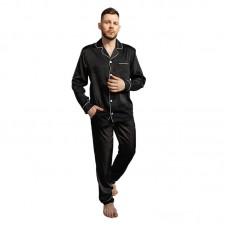 Шелковый комплект мужской пижамы TZ21762 Черный рубашка с длинным рукавом и штанами атласная L