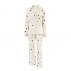 Женский муслиновый костюм 2SYCK1853B1 для дома рубашка с длинным рукавом брюки пижама Кремовый с сердечками XL