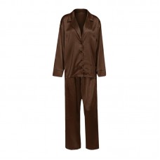 Женский шелковый комплект для дома и сна 2SYCK1315 рукашка и штаны женская пижама атласная Шоколадный S