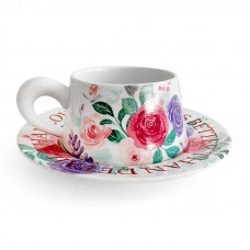 Сувенирный подарочный кофейный набор Spring Flowers чашка+блюдце+подарочная коробка керамический