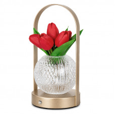 Настольная лампа LED светильник ночник Tulips Crystal ZBTSYJX0417 в виде букета тюльпанов в хрустальном шаре в колбе Red