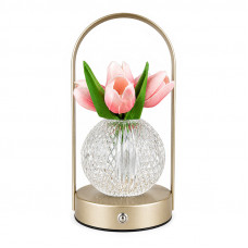 Настольная лампа LED светильник ночник Tulips Crystal ZBTSYJX0417 в виде букета тюльпанов в хрустальном шаре в колбе Pink