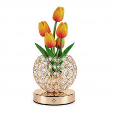 Настольная лампа LED светильник ночник Tulips Crystal SJP0723002 в виде букета тюльпанов в хрустальном шаре Yellow