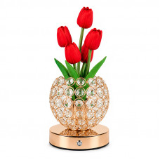 Настольная лампа LED светильник ночник Tulips Crystal SJP0723002 в виде букета тюльпанов в хрустальном шаре Red