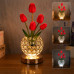 Настольная лампа LED светильник ночник Tulips Crystal SJP0723002 в виде букета тюльпанов в хрустальном шаре Red