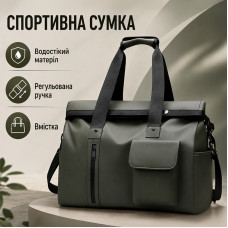 Сумка дорожная 9611 спортивная для тренеровок с карманами снаружи регулируемым плечевым ремнем Green