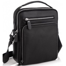 Шкіряна чоловіча сумка-барсетка 21х26х6, месенджер через плече з ручкою Tiding Bag M32432 чорний