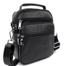 Чоловіча сумка-барсетка шкіряна 22х24х8 / месенджер на одне плече для міста та подорожей, чорний