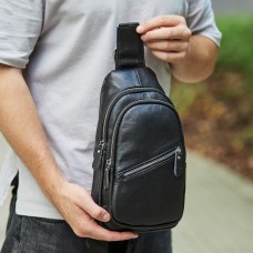 Чоловіча нагрудна сумка рюкзак 31х17х9, бананка зі шкіри на плечі Tiding Bag 79906 чорна Чоловіча нагрудна сумка рюкзак 31х17х9, бананка зі шкіри на плечі Tiding Bag 79906 чорна