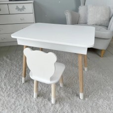 Столик з відкидним верхом 53х60х45 і стільчик медвежа 26.5х26х25, стіл та стілець для злопчика від 1 року, білий