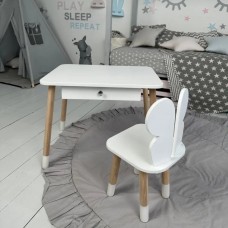 Стіл прямокутний з ящиком 46х60х45 і стілець метелик 26.5х26х25, столик та стільчик в дитячу, білий