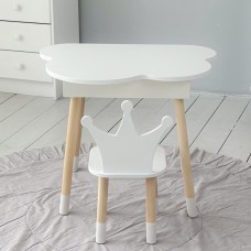 Столик хмаринка з відкидною нішею 54х68х50 і стільчик корона 26.5х26х25, стіл та стілець в дитячу, білий Столик хмаринка з відкидною нішею 54х68х50 і стільчик корона 26.5х26х25, стіл та стілець в дитячу, білий