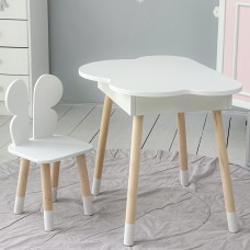 Столик хмаринка з нішею для речей 54х68х50 і стільчик спинка в формі метелика 26.5х26х25, стіл та стілець в дитячу кімнату, білий