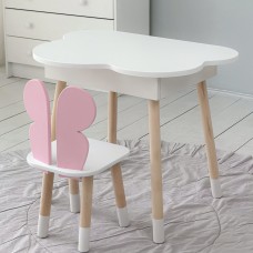 Столик хмаринка з нішею 54х68х50 і стільчик метелик 26.5х26х25, стіл та стілець в дитячу, білий з рожевим Столик хмаринка з нішею 54х68х50 і стільчик метелик 26.5х26х25, стіл та стілець в дитячу, білий з рожевим
