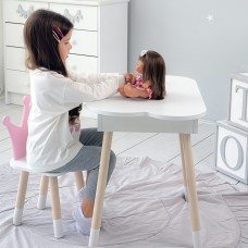 Столик хмаринка з зручною нішею 54х68х50 і стільчик корона 26.5х26х25, стіл та стілець в дитячу, білий з рожевим Столик хмаринка з зручною нішею 54х68х50 і стільчик корона 26.5х26х25, стіл та стілець в дитячу, білий з рожевим