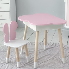 Столик хмаринка з нішею 54х68х50 і стільчик спинка в формі метелика 26.5х26х25, стіл та стілець в дитячу, рожевий з білим Столик хмаринка з нішею 54х68х50 і стільчик спинка в формі метелика 26.5х26х25, стіл та стілець в дитячу, рожевий з білим