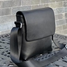 Шкіряна сумка чоловіча через плече 21х23х5.5, м'яка барсетка для гаджетів Tiding Bag 12977 чорна